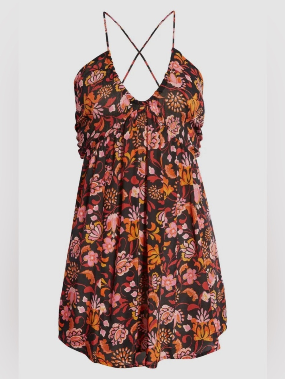 New Free People Women's Black Pixie Cross Back Floral Print Tunic Top Size large - Picture 3 of 12